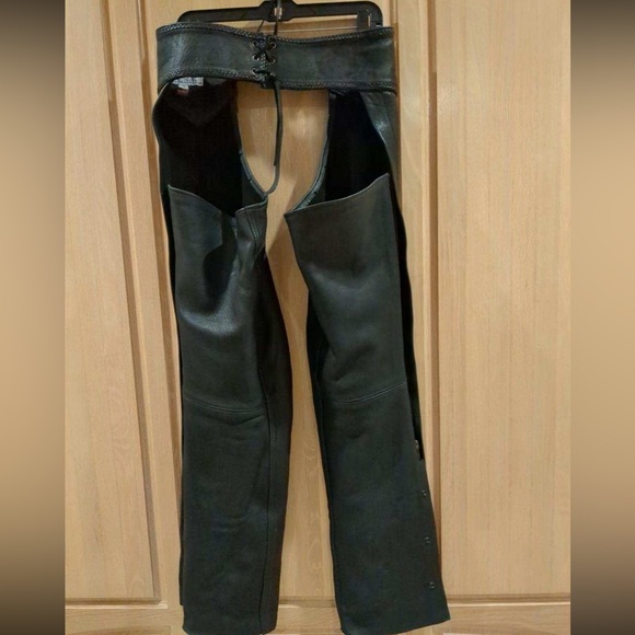 Fox Creek Leather Chaps Black Medium Biker - Made in USA - Picture 3 of 8